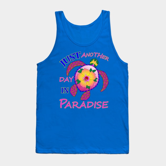 Just Another Day In Paradise Tropical Turtle Tank Top by macdonaldcreativestudios